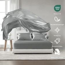 Madison Park 6PC Satin Bed SheetSet Luxurious Silky Fits 14-16" Mattress Bedding