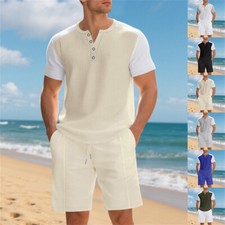 Mens Tracksuit 2-Piece Set Short Sleeve T Shirt Shorts Sweatsuit Outfit Set