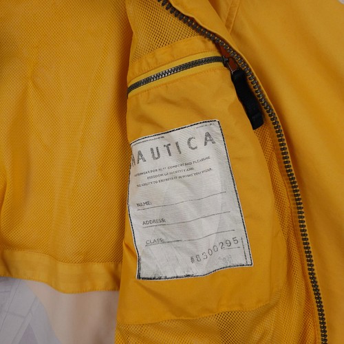Vintage Nautica Jacket Mens Large Yellow Sailboat Windbreaker Hidden Hood 90s - Picture 12 of 14