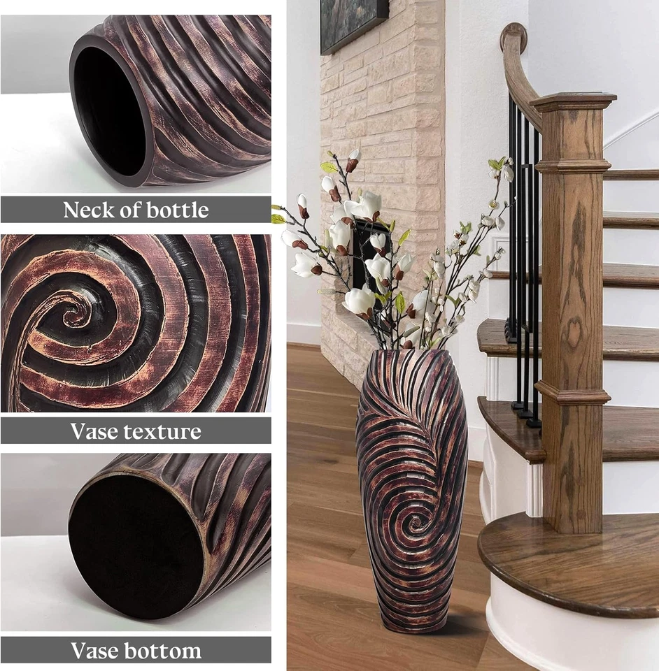 Tall Floor Vase, Brown Vintage Home Decor Vase, 19.7 Inch Resin Vase for Living - Image 3 of 4