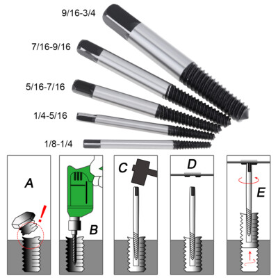 5x Damaged and Stripped Screw Extractor Easy Out Remover Tool for M3-M18 Thread