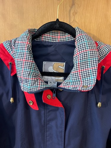 Vintage 90s Current Seen Women's Navy Blue Plaid Trim Lined Hooded Jacket Medium - Picture 7 of 12