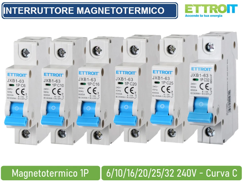 ETTROIT INTERRUTTORI MEGNETOTERMICI BARRA DIN 1M 1P 240V CURVA C 6KA