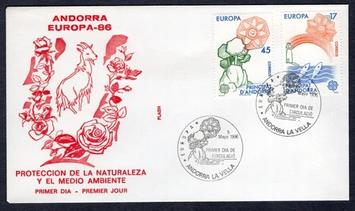 EUROPA ENVIRONMENT NATURE PROTECTION LIGHTHOUSE FISH 1986 SPANISH ANDORRA FDC