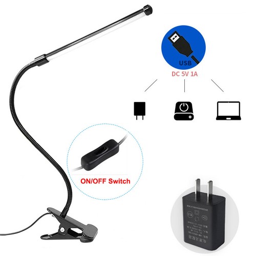 Soft Pipe 6W LED Clamp Clip Light Desk Reading Lamp Switch Plug USB Power Supply - Picture 4 of 6