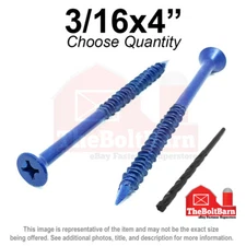 3/16x4" Flat Head Phillips Piercing Point Concrete Screws Masonry Blue