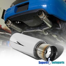 4 Round Burnt Tip Polished 2.5 Inlet Ss Spiral Flow Exhaust Muffler 1pc