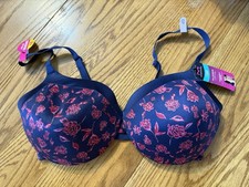 Maidenform T-Shirt Bra 40D Navy Blue Pink Floral Full Coverage Underwire NWT