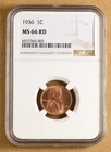 1936 P Lincoln Wheat Cent NGC MS66RD