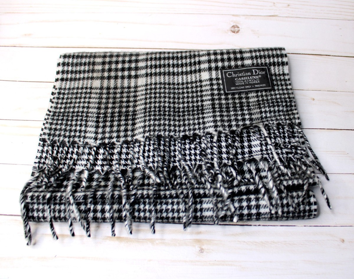 Vintage Christian Dior Cashluxe Oversized Scarf w/ B&W Houndstooth