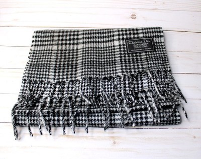 Vintage Christian Dior Cashluxe Oversized Scarf w/ B&W Houndstooth