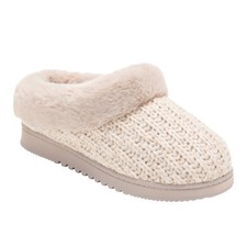 Dearfoams Ladies Medium 7/8 , Memory Foam Cozy Knit Slippers, Oatmeal, Grade A