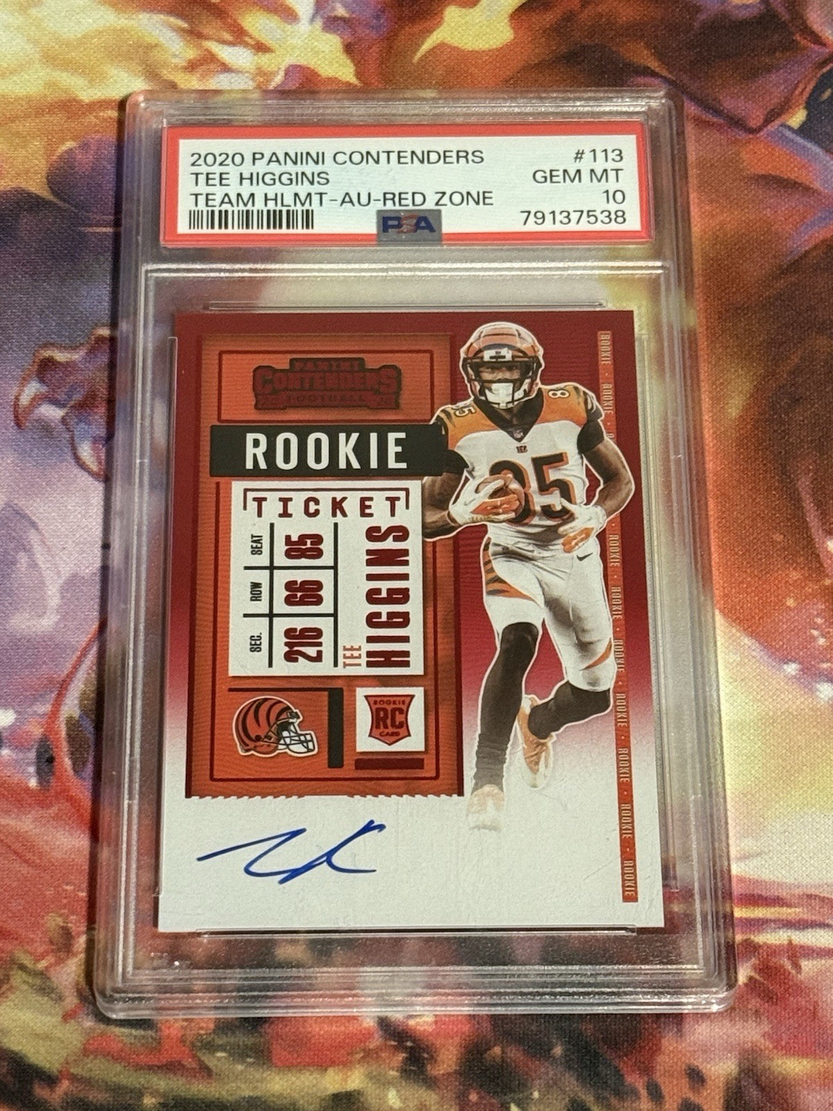 2020 Panini Contenders Tee Higgins Red Zone Auto 113 PSA 10 FOTL RC POP 21