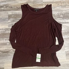 I.N.C Womens Maroon Cold Shoulder Blouse Size L NWT