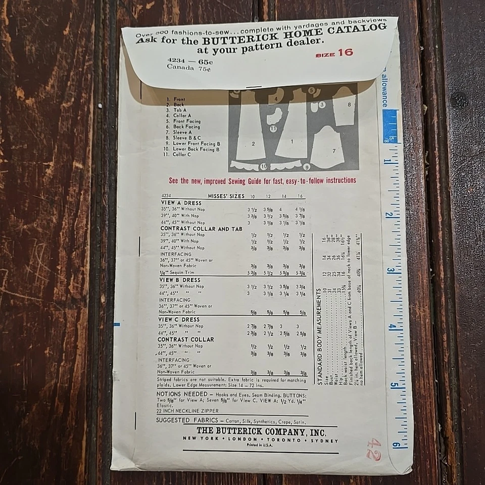 60's Butterick 4234 Misses MOD Tent Dress Sewing Pattern Size 16 Bust 36 Uncut - Image 3 of 3