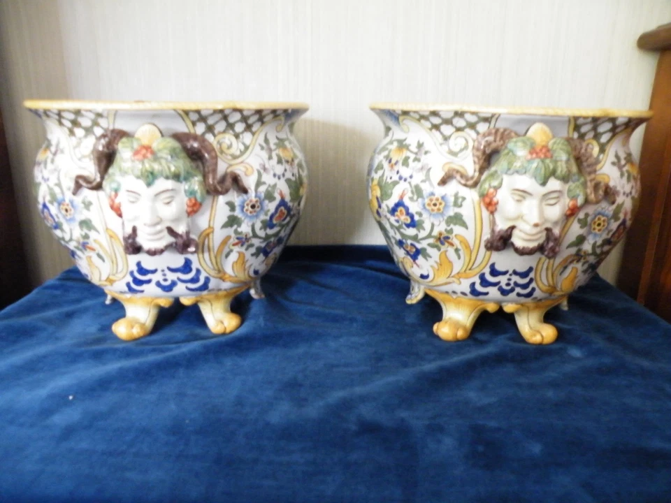 NEVERS Paire de Grands cache-pots faïence de Nevers Antoine Montagnon XIX - Photo 4/4