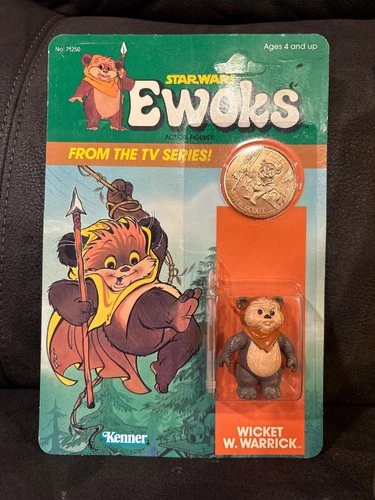 Unpunched Vintage Kenner Star Wars Ewoks Cartoon Wicket W Warrick 1985 MOC coin