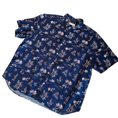 Tommy Bahama Shirt Men's XXXL Blue Hawaiian Hula Girl Palm Tree Short Sleeve