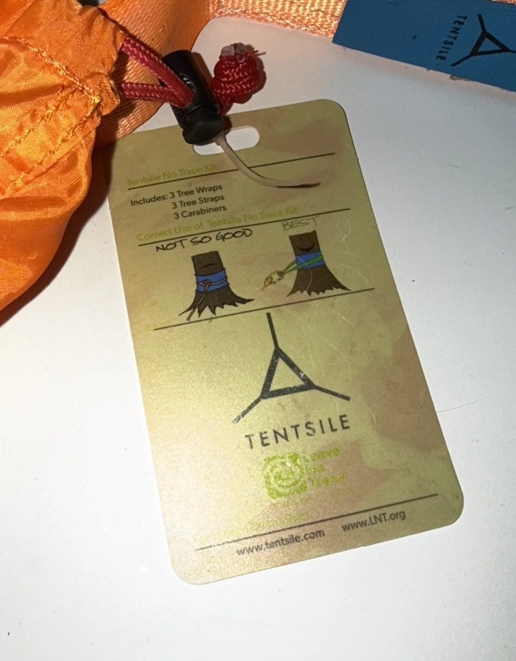 Kit de carpa sin rastro para tienda de campaña envolturas de árboles correas y mosquetones naranjas Foto 3 de 4