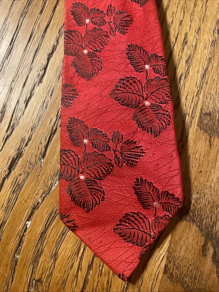 Gravata skinny vintage anos 50 anos 60 rayon e acetato VLV folhas florais Rockabilly - Imagem 3 de 4