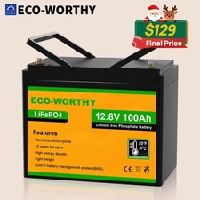 ECO-WORTHY 12V 100AH 1280Wh LiFePO4 Lithium Battery Low-Temp For RV Home