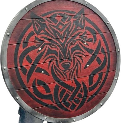 Wikinger Schild rot Fenrir Wolf Battleworn Holz Wikinger Schild für Cosplay ~ Medi