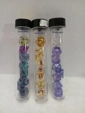 ​3x SIRIUS DICE Polyhedral Set Lot - Glow, Amber Glitter, Purple Swirl DND RPG
