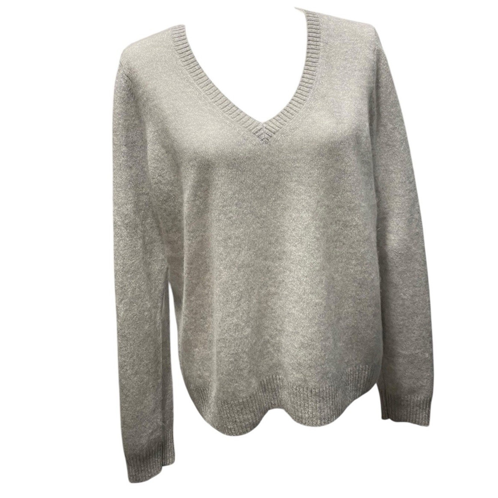 Caslon Size Large 100% Cashmere Light Gray V-Neck Sweater Quiet Luxury Women’s