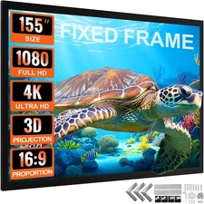 Uimoso 155" Fixed Frame Projector Screen 16:9 4K Home Theater Portable Foldable