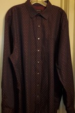 Bugatchi Men's Long Sleeve Dress Shirt,Red,Purple, 2XL 100 Cotton, Classic Fit