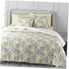  Mariel Duvet Cover Size, 3 Piece Set-1 Duvet Cover, Queen Floral Grey / Yellow