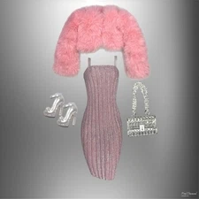 Eledoll Clothes Fashion Pack for 12 inch Fashion Doll Pink DIAMOND Fur Coat SET