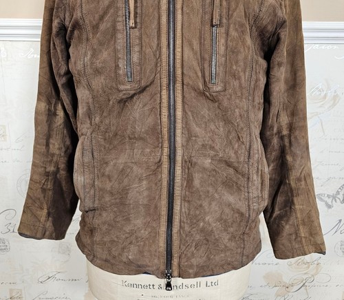 Hugo Boss Ziegenleder Wildleder Jacke Herren UK 38R Medium Cafe Racer Biker Braun - Bild 3 von 24