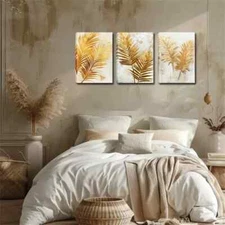 3pcs The luxurious Golden leaves Wall Art Canvas Framed 50x70cm