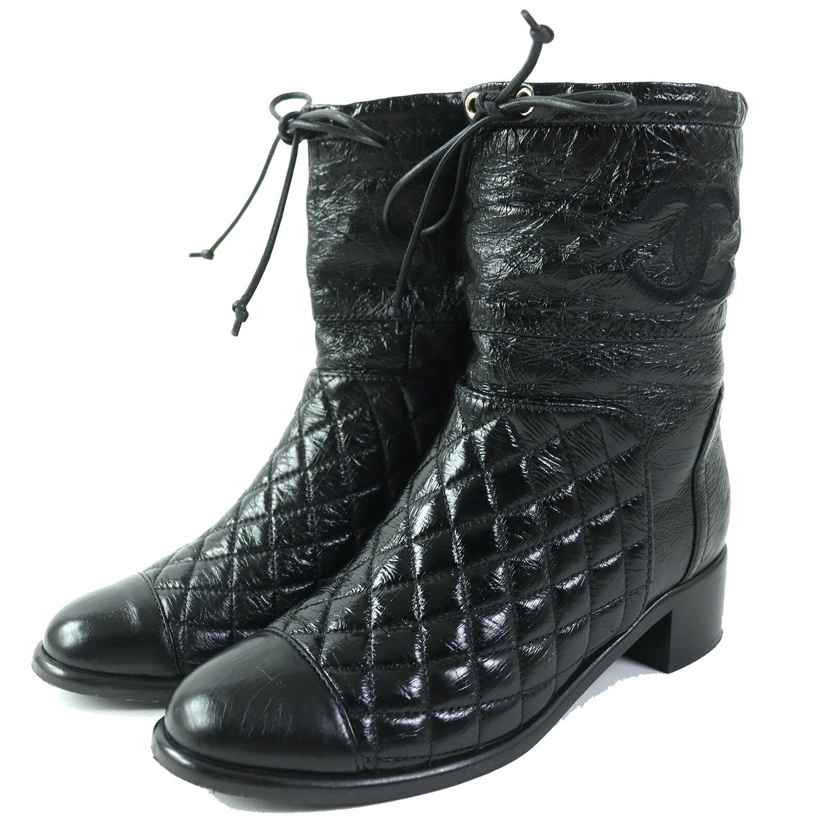 CHANEL G34096 Leather MATELASSE Short Boots 36 Black CHANEL G34096 Leather MATELASSE Short Boots 36 Black