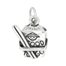 STERLING SILVER CHINESE TAKE-OUT TO GO BOX W/CHOPSTICKS CHARM
