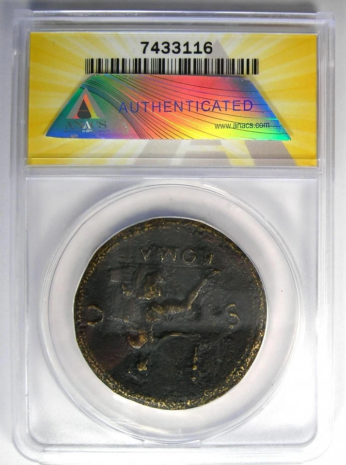 Ancient Roman Nero AE Sestertius Copper Coin 66 AD - ANACS VF35 - Rare Coin! - Image 3 of 4