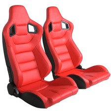 Set Of 2 Universal Racing Seats Pairredleather Reclinable Bucket Sport Seats