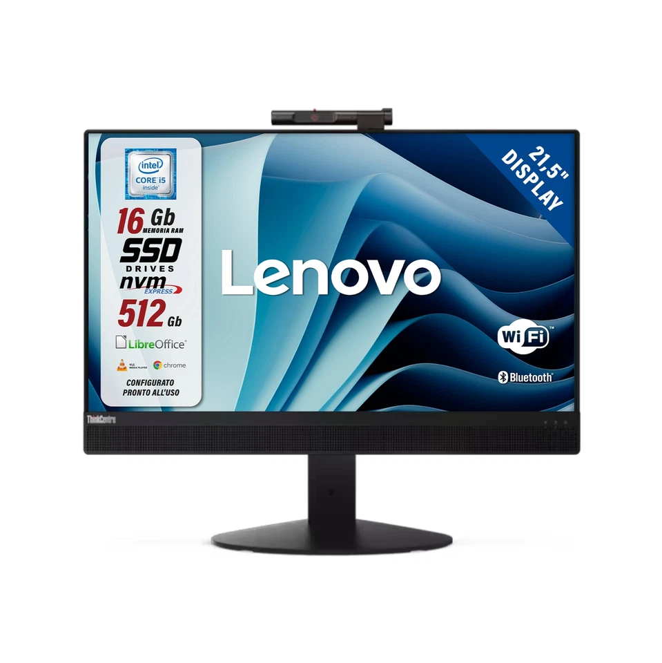 All in One Pc Computer Lenovo i5-8500 21,5" 16Gb 512Gb Win 11 Pro Ricondizionato