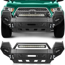 Heavy Duty Steel Front Winch Bumper Assembly w LEDs For Toyota Tacoma 2016-2020