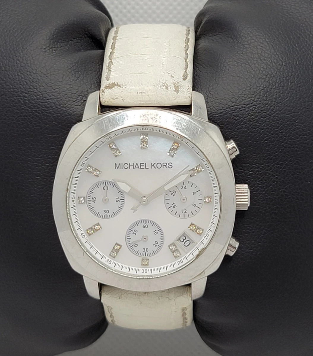 Ladies Michael Kors Chronograph White Leather Band Analog Watch MK