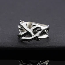 Vintage Crown of Thorns Mens Ring Christian Faith Stainless Steel Ring for Men
