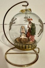 VTG Hanging Glass Christmas Nativity Ornament Mary Joseph Baby Jesus