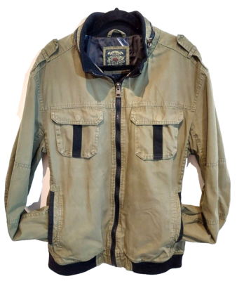 Xios New York Men's XXL GREEN DenimCotton Bomber Coat jacket bird