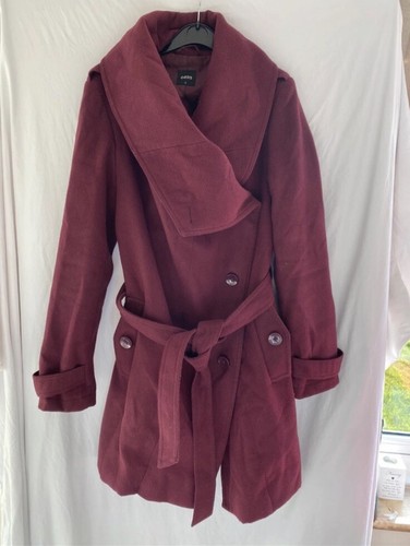 Oasis Mantel burgunderrot lang Trench Style Stoff Jacke Größe S Small UK 8-10