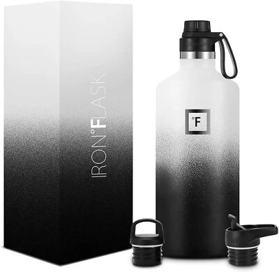 IRON °FLASK Sports Water Bottle 3 Lids (Spout Lid), Leak Proof, Vacuum Insulated