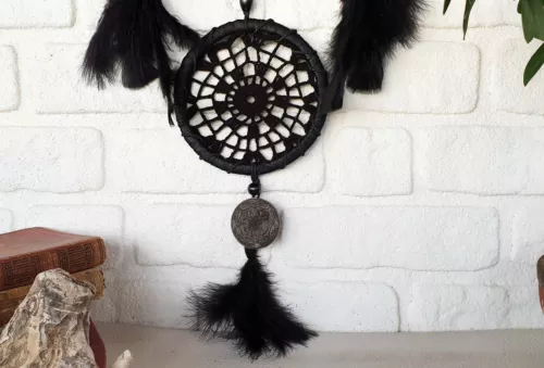 black big three circle black feathers wall decor dream catcher  image 13
