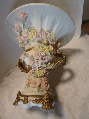 Vintage Pedestal Compote Centerpiece Roses Acanthus Handles Italian Style 13.7"T - Picture 9 of 18