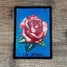 La Rosa Loteria Mexican Game The Rose Iron On Patch 3.5 x 2.5 Inches