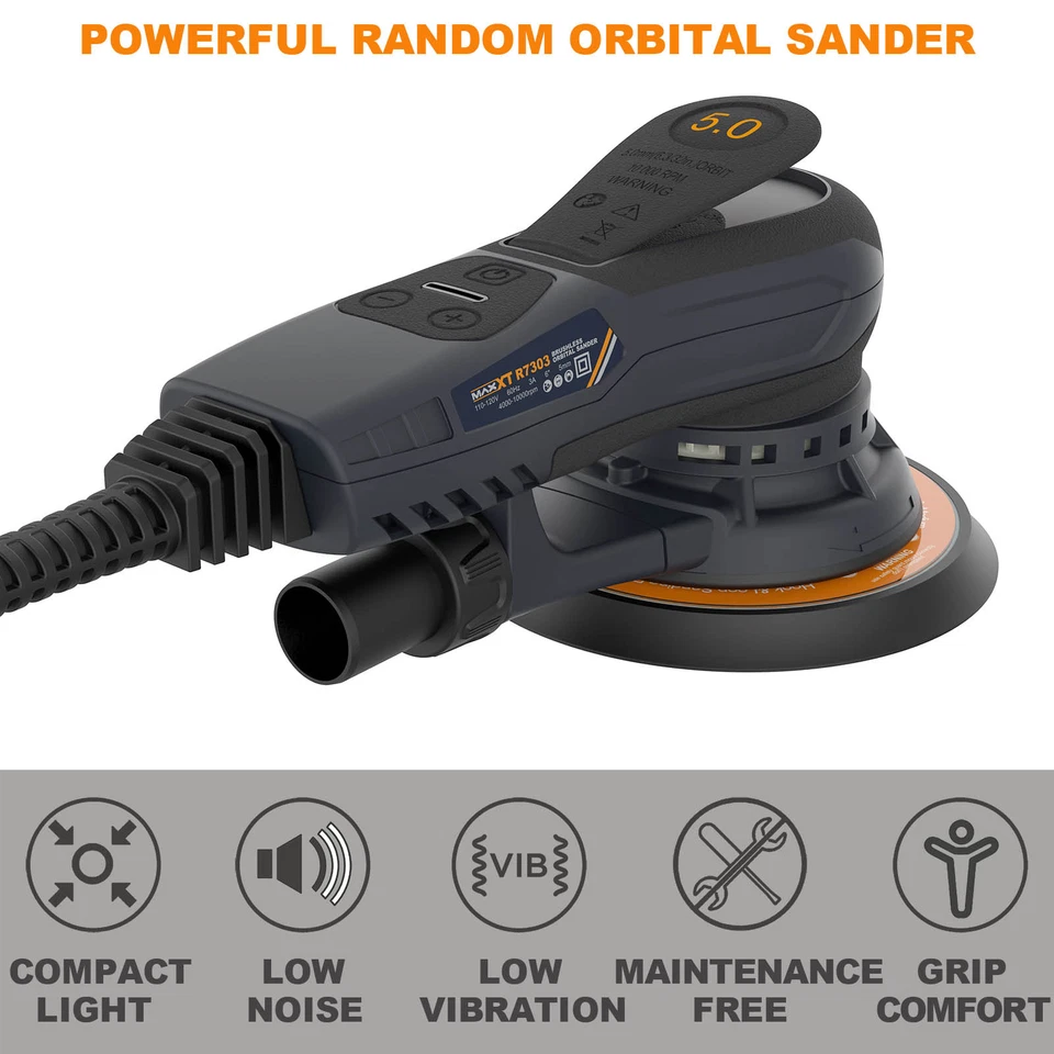 MAXXT Brushless Random Orbital Sander 350W Variable Speed 150mm (6") 5.0MM Orbit - Image 3 of 4